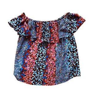 Anthropologie Maeve Multicolor Floral Patterned Off Shoulder Top Size XXS Ruffle